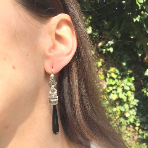 fig 1. Art Deco Diamond & Onyx Drop Earrings, circa 1940
