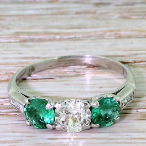 fig 1. Art Deco 0.65 Carat Old Cut Diamond & Emerald Trilogy Ring, circa 1920
