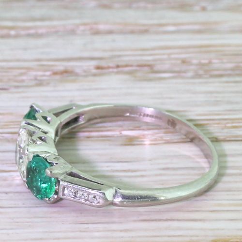 fig 2. Art Deco 0.65 Carat Old Cut Diamond & Emerald Trilogy Ring, circa 1920
