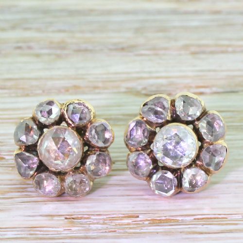 fig 1. Early Victorian 2.80 Carat Rose Cut Diamond Cluster Earrings, circa 1850
