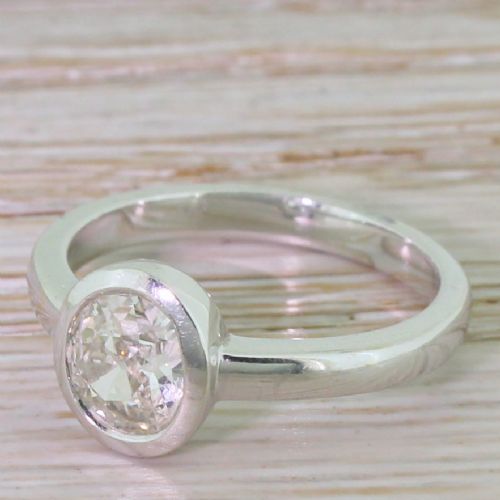 0.75 Carat Oval Shaped Old Cut Diamond Engagement Ring, 18k White Gold
