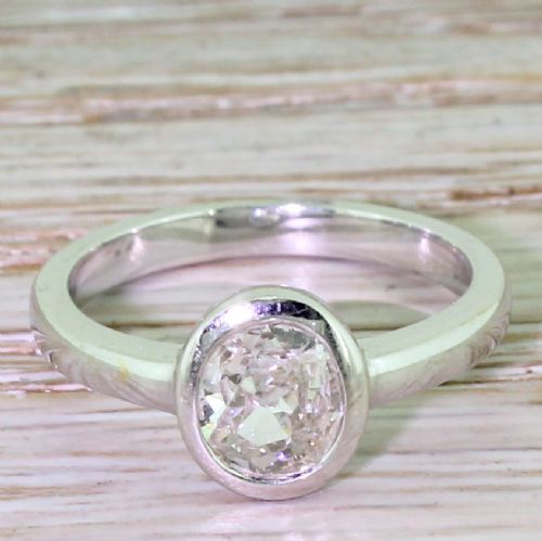 fig 1. 0.75 Carat Oval Shaped Old Cut Diamond Engagement Ring, 18k White Gold
