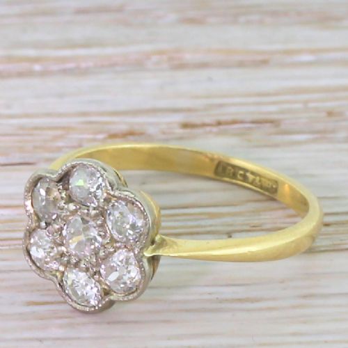 Edwardian 1.00 Carat Old Cut Diamond Daisy Cluster Ring, Circa 1910
