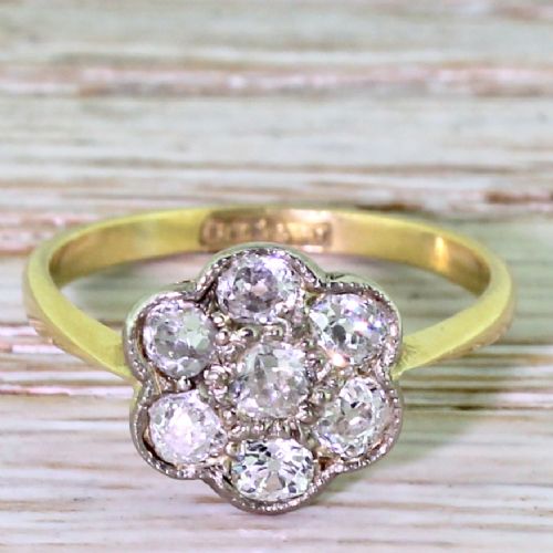 fig 1. Edwardian 1.00 Carat Old Cut Diamond Daisy Cluster Ring, circa 1910
