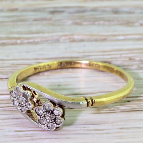 Edwardian Old Cut Diamond Double Daisy Cluster Ring, Circa 1905
