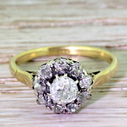 fig 1. Victorian 1.00 Carat Old Cut Diamond Target Cluster Ring, circa 1890
