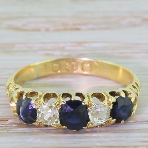 fig 1. Victorian Sapphire & Old Cut Diamond Five Stone Ring, dated 1893

