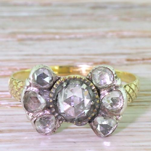 fig 1. Georgian 1.10 Carat Rose Cut Diamond Seven Stone Ring, circa 1820

