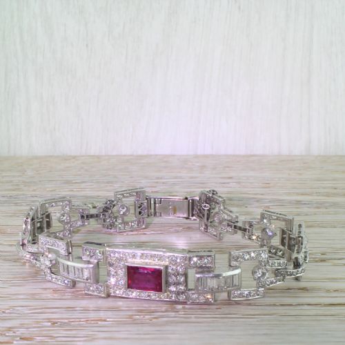 Art Deco 10.00 Carat Diamond & 2.00 Carat Ruby Bracelet, Circa 1940
