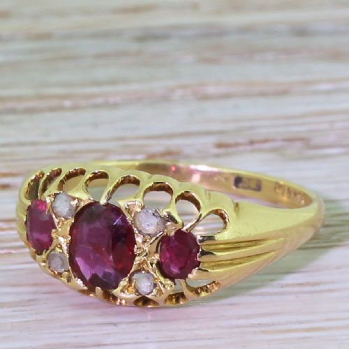 Victorian 1.00 Carat Ruby Trilogy & Diamond Ring, Circa 1900
