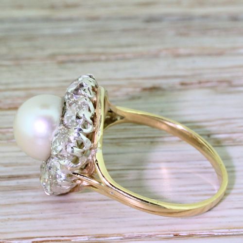 fig 2. Art Deco Pearl & 1.96 Carat Old Cut Diamond Cluster Ring, circa 1920
