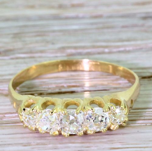 fig 1. Victorian 1.15 Carat Old Cut Diamond Five Stone Ring, circa 1890
