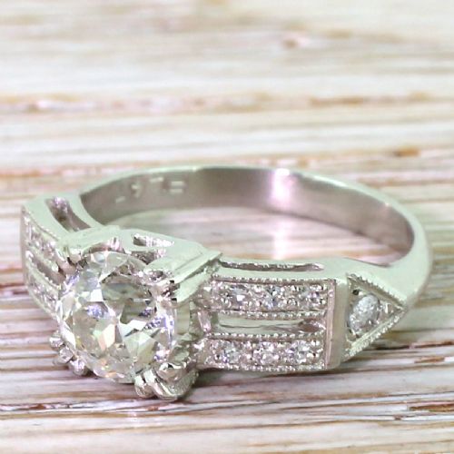 Retro 1.41 Carat Old Cut Diamond Engagement Ring, Circa 1950
