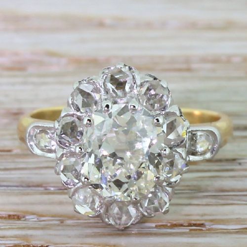 fig 1. Art Deco 1.60 Carat Old Cut & Rose Cut Diamond Cluster Ring, French, circa 1930