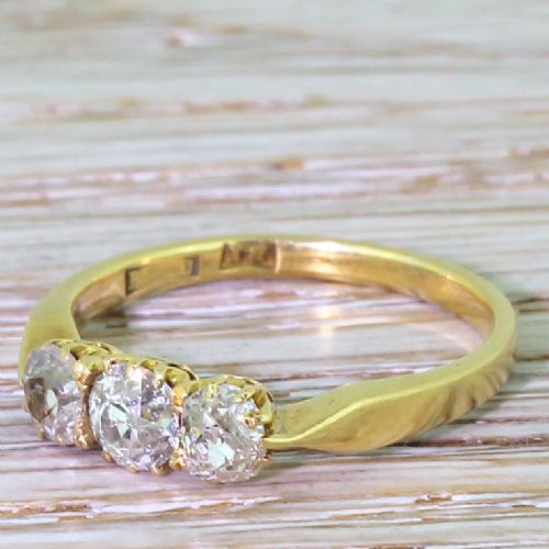 Victorian 1.00 Carat Old Cut Diamond Trilogy Ring, Circa 1880
