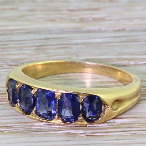 Edwardian 1.70 Carat Natural Sapphire Five Stone Ring, Circa 1910
