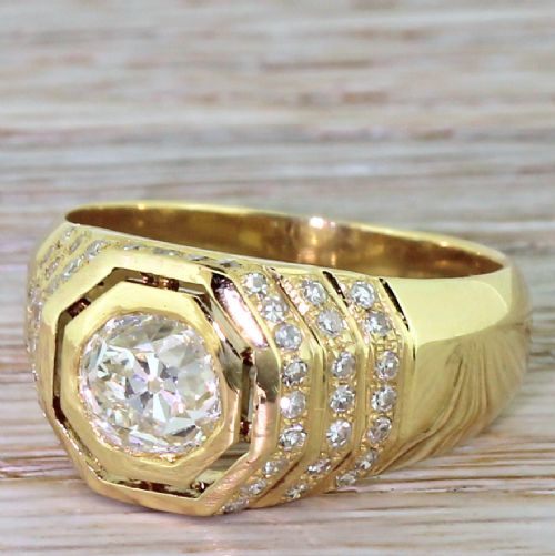 Art Deco 1.45 Carat Old Cut Diamond “Hexagonal” Ring, Circa 1940
