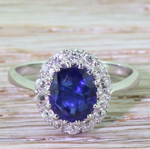 fig 1. Art Deco 1.70 Carat Natural Unheated Sapphire & Diamond Cluster Ring, circa 1935
