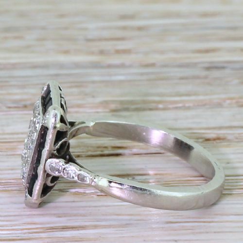 fig 2. Retro Old Cut Diamond & Calibre Cut Sapphire Rectangle Cluster Ring, circa 1945
