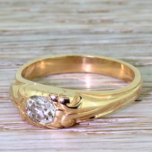 Victorian 0.50 Carat Old Cut Diamond Rose Gold Solitaire Ring, Circa 1900

