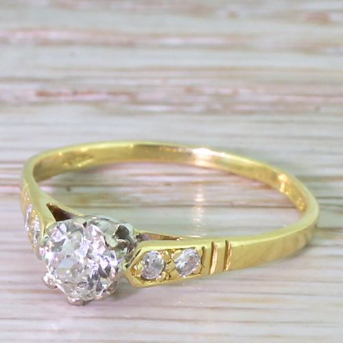 0.47 Carat Old Cut Diamond Engagement Ring, 18k Yellow Gold
