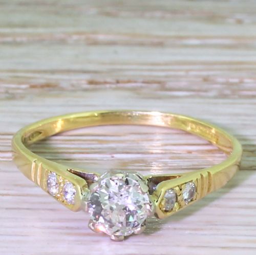 fig 1. 0.47 Carat Old Cut Diamond Engagement Ring, 18k Yellow Gold
