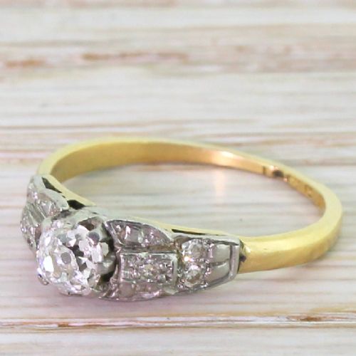 Art Deco 0.40 Carat Old Cut Diamond Engagement Ring, Circa 1920
