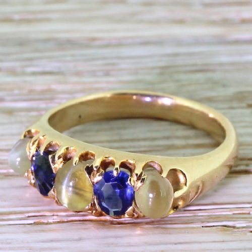 Victorian Cat’s Eye & Sapphire Five Stone Ring, Circa 1900
