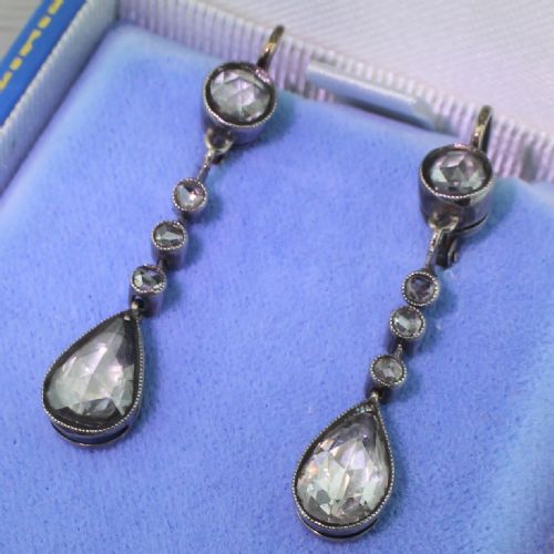 Early Victorian 2.20 Carat Rose Cut Diamond Pear Drop Earrings, Circa 1850
