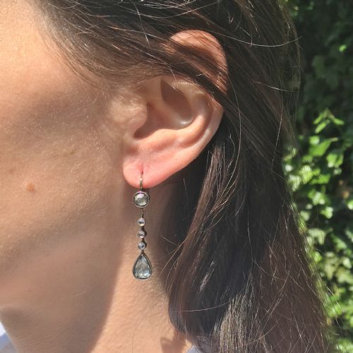 fig 1. Early Victorian 2.20 Carat Rose Cut Diamond Pear Drop Earrings, circa 1850
