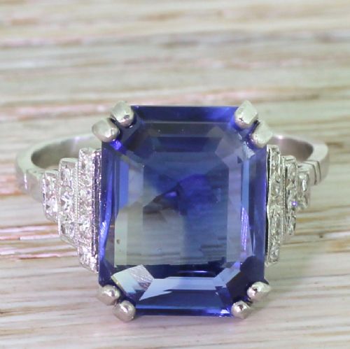 fig 1. Art Deco 10.82 Carat Emerald Cut Natural Sapphire Ring, circa 1935
