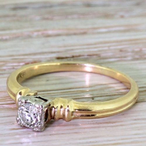 Art Deco 0.20 Carat Old European Cut Diamond Engagement Ring, Circa 1940
