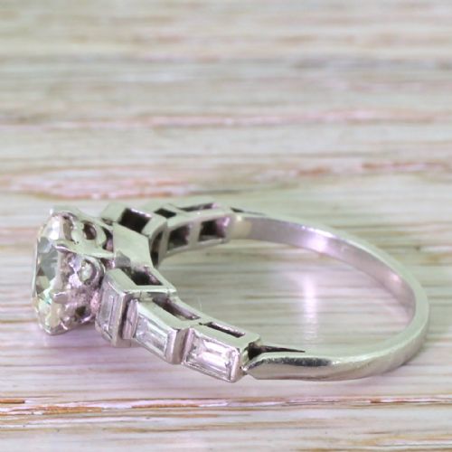 fig 2. Art Deco 2.49 Carat Old Cut & Baguette Cut Diamond Engagement Ring, circa 1925
