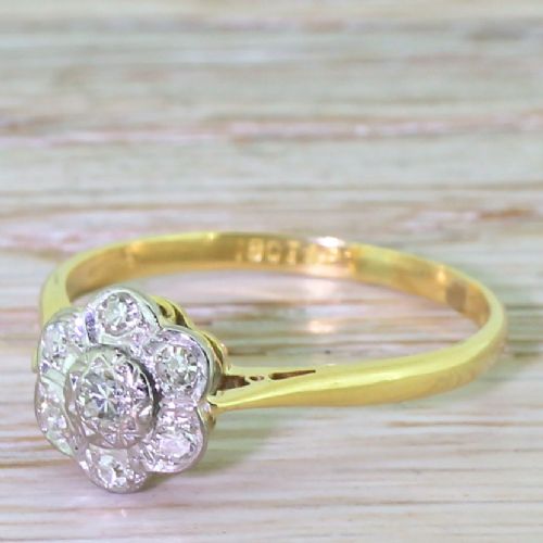 Mid Century 0.23 Carat Diamond Daisy Cluster Ring, Circa 1950
