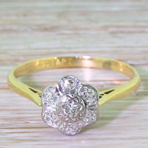 fig 1. Mid Century 0.23 Carat Diamond Daisy Cluster Ring, circa 1950
