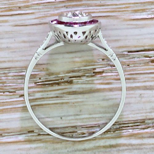 fig 3. 0.35 Carat Old Cut Diamond & Calibre Cut Ruby Target Ring, 18k White Gold
