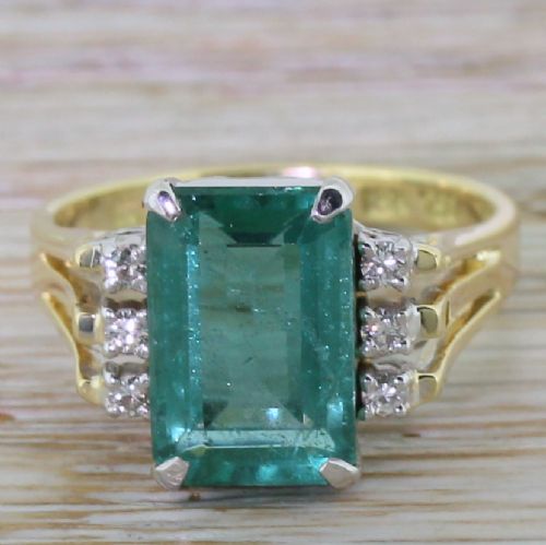 fig 1. Retro 3.50 Carat Emerald Cut Emerald Solitaire Ring, circa 1950