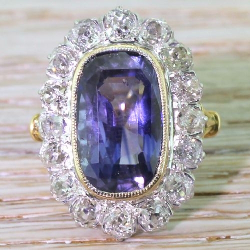 fig 1. Edwardian 6.90 Carat Natural Ceylon Sapphire & Old Cut Diamond Ring, circa 1910
