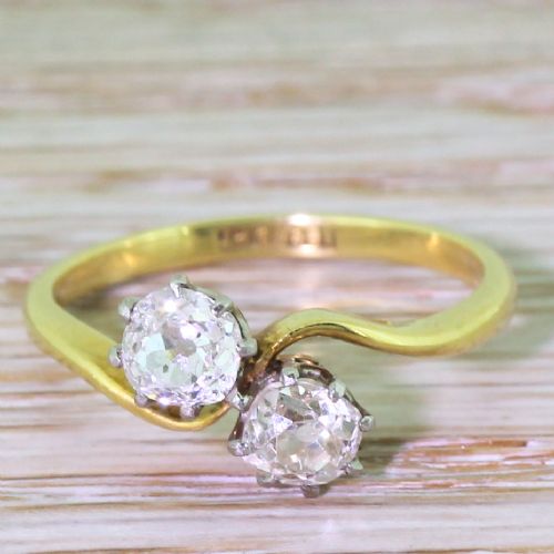 fig 1. Art Deco 0.80 Carat Old Cut Diamond Crossover Ring, circa 1915
