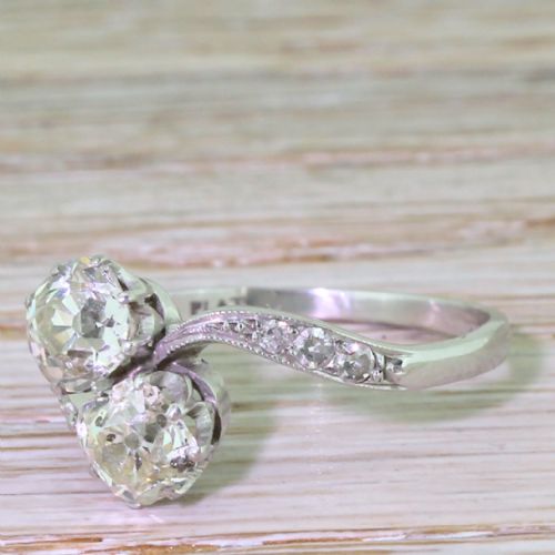 Edwardian 2.00 Carat Old Cut Diamond Crossover Ring, Circa 1910
