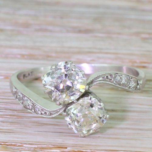 fig 1. Edwardian 2.00 Carat Old Cut Diamond Crossover Ring, circa 1910
