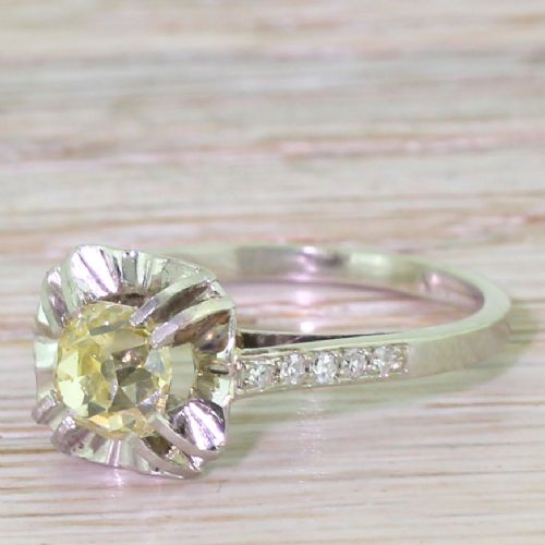 Art Deco 1.05 Carat Natural Fancy Yellow Old Cut Diamond Engagement Ring, French, Circa 1930
