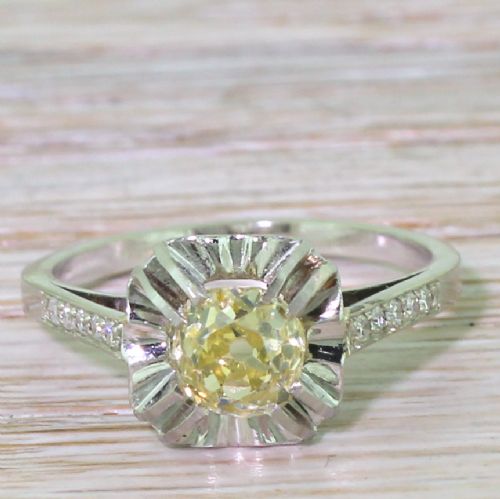 fig 1. Art Deco 1.05 Carat Natural Fancy Yellow Old Cut Diamond Engagement Ring, French, circa 1930