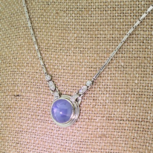 Art Deco 8.20 Carat Cabochon Sapphire & Diamond Necklace, Circa 1940
