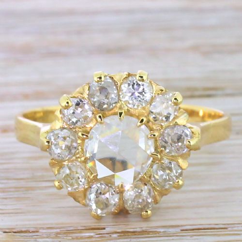 fig 1. Victorian 2.50 Carat Rose Cut & Old Cut Diamond Cluster Ring, circa 1900