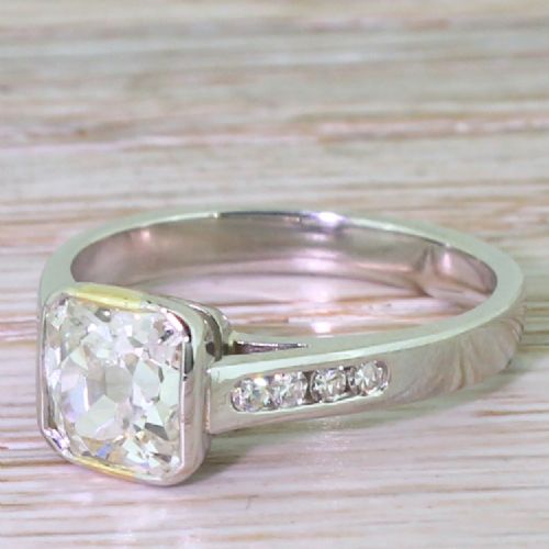 1.49 Carat Square Shaped Old Cut Diamond Engagement Ring, Platinum
