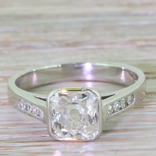 fig 1. 1.49 Carat Square Shaped Old Cut Diamond Engagement Ring, Platinum