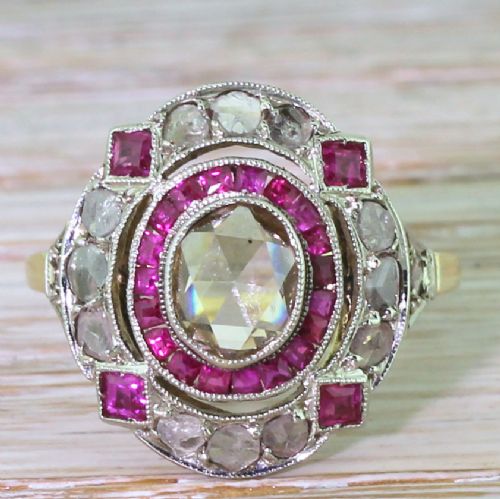 fig 2. Edwardian Rose Cut Diamond & Step Cut Ruby Cluster Ring, circa 1910