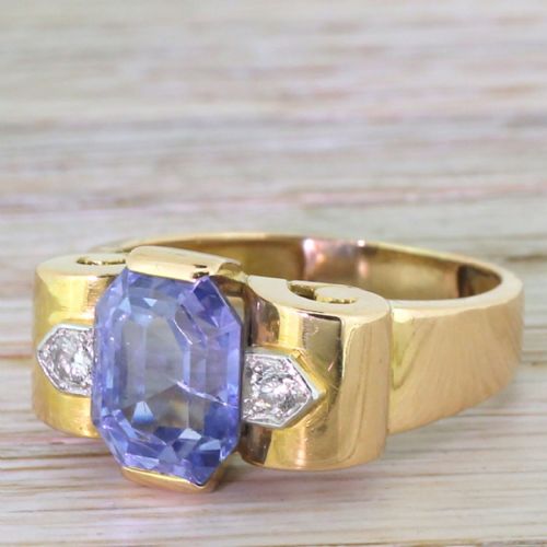 Retro 4.50 Carat Natural Emerald Cut Natural Sapphire Ring, Circa 1945
