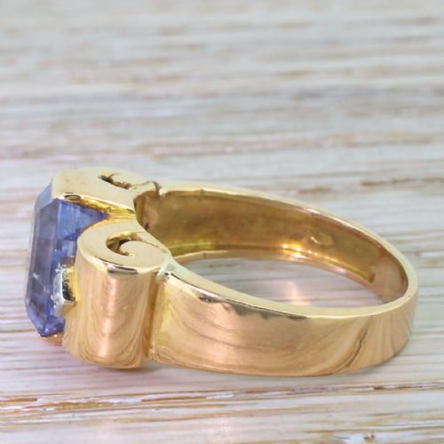 fig 2. Retro 4.50 Carat Natural Emerald Cut Natural Sapphire Ring, circa 1945